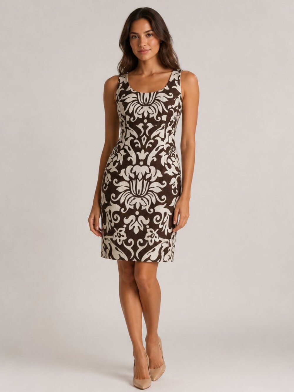 INC International Concepts Women's Brown Ivory Floral Sheath Dress Size 8